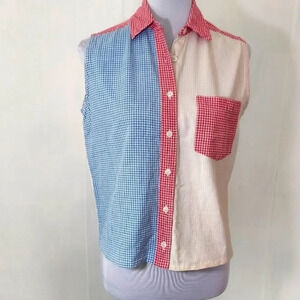 Vintage 955 Originals 100% Cotton Blue White Red Tan‎ Color Block Gingham Too
